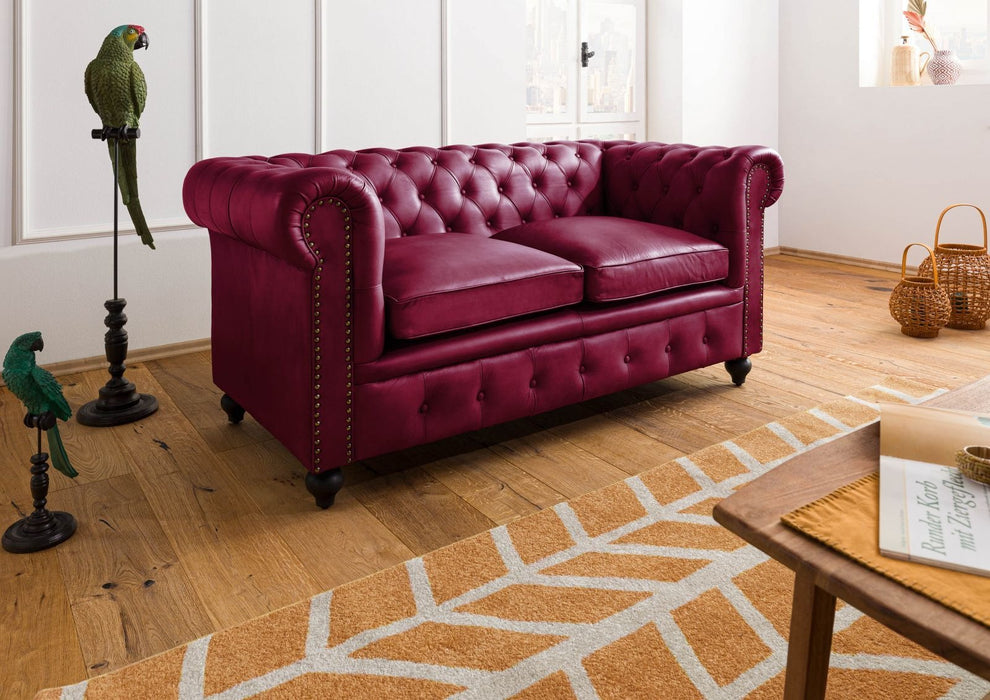 Canapé en cuir réel à 2 places 158x82x75 diverses couleurs chesterfield