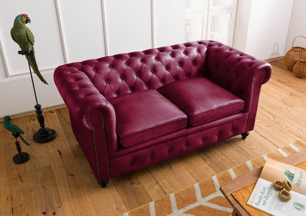 Canapé en cuir réel à 2 places 158x82x75 diverses couleurs chesterfield