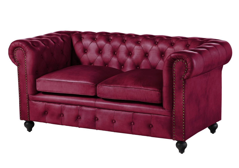 Canapé en cuir réel à 2 places 158x82x75 diverses couleurs chesterfield