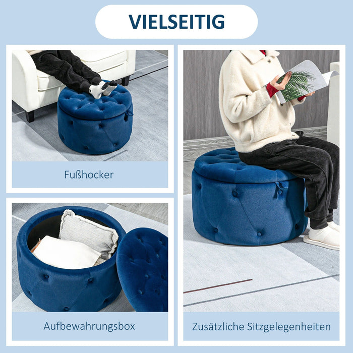 Hocker mit Stauraum Steppdesign mit Knöpfen Samtoptik Blau, 60x60x40cm