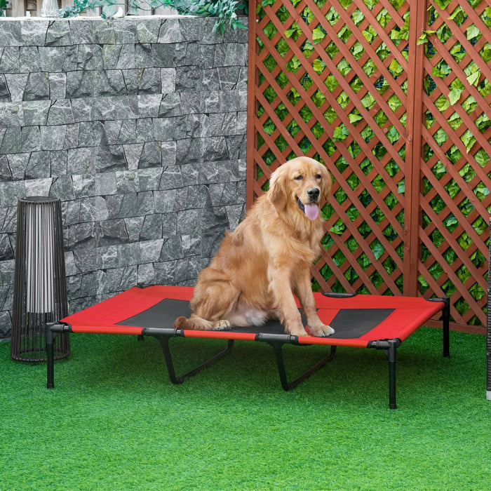 Lit de chien extérieur support pliable rouge + noir, 122x92x23cm