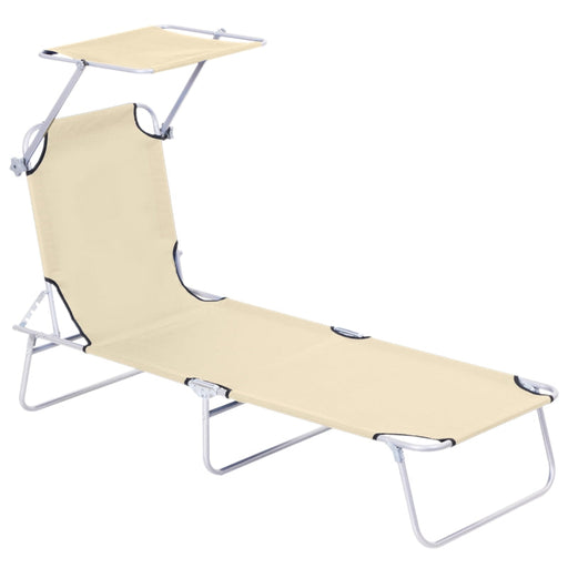 Sonnenliege Gartenliege Wellnessliege Strandliege klappbar mit Sonnenschutz Beige, 187x58x36cm