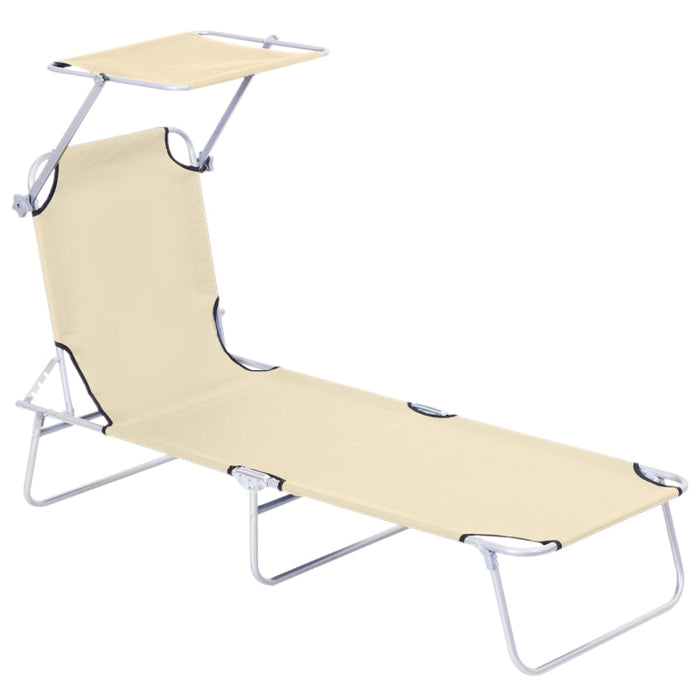 Sonnenliege Gartenliege Wellnessliege Strandliege klappbar mit Sonnenschutz Beige, 187x58x36cm