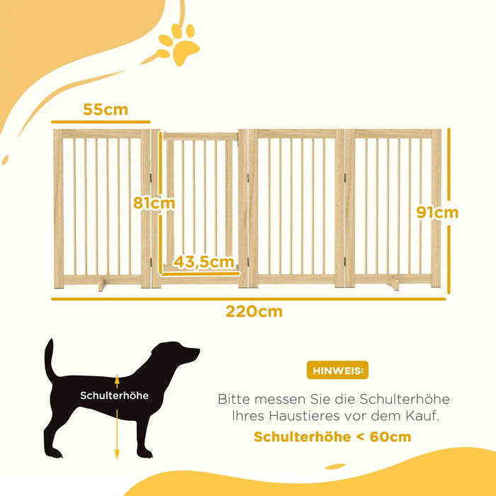 Hunde-Absperrgitter freistehend klappbar Holzrahmen, 220x36x91cm