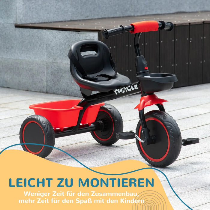 Tricycle pour enfants avec ceinture pelvienne et 2 paniers Siège réglable en hauteur pendant 2-5 ans