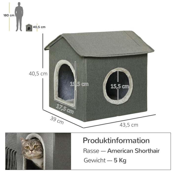 Cat grotte avec oreiller, lit de chat, oreiller lavable, kaki / vert