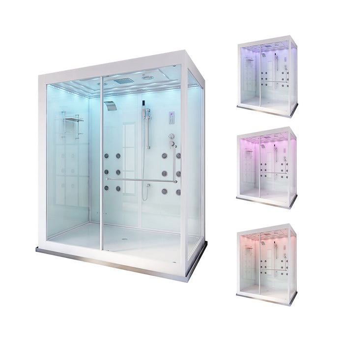 Douche à vapeur avec cascade et éclairage LED cascade XL, 180x130 cm - blanc