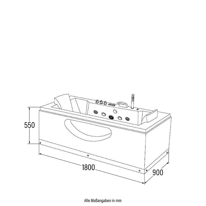 Baignoire tourbillonnante avec luminothérapie LED Dive M - 180x90cm