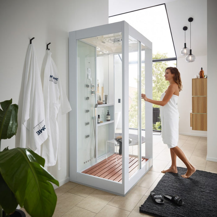 Douche à vapeur avec cascade et sauna à vapeur luxe XL, 120x90 cm - blanc