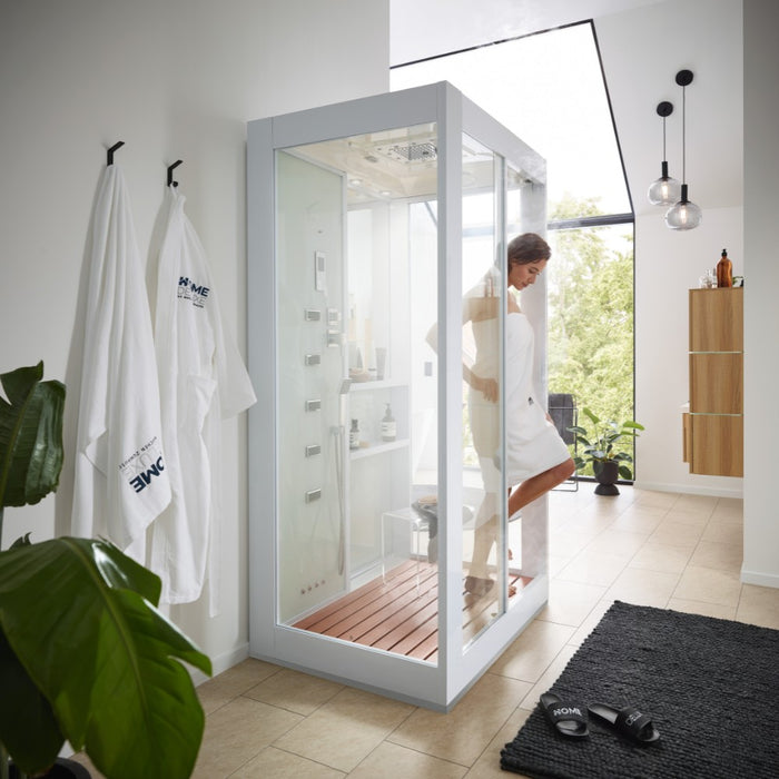 Douche à vapeur avec cascade et sauna à vapeur luxe XL, 120x90 cm - blanc