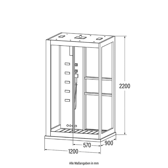 Douche à vapeur avec cascade et sauna à vapeur luxe XL, 120x90 cm - blanc