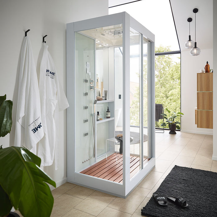 Douche à vapeur avec cascade et sauna à vapeur luxe XL, 120x90 cm - blanc