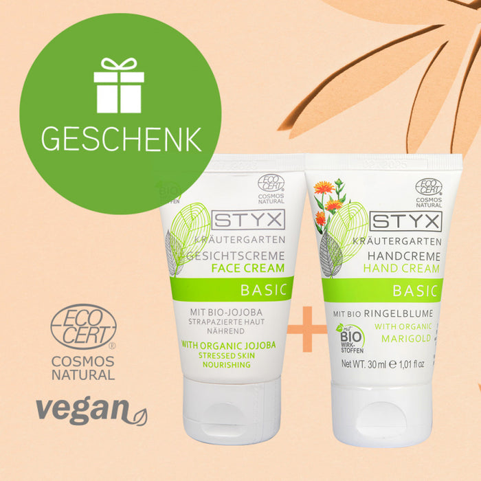 Geschenkset Kräutergarten Gesichtscreme & Handcreme, BIO-Jojoba und BIO-Ringelblume,