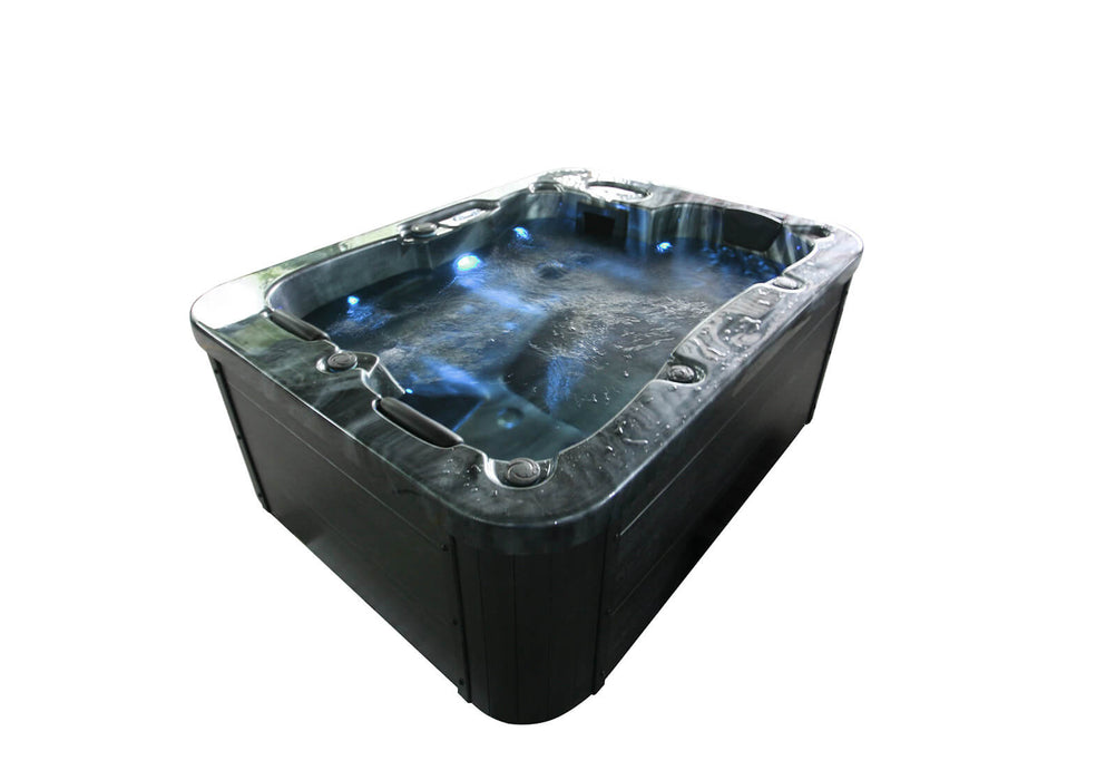 Whirlpool Black Pearl en plein air, 27 jets de massage, éclairage, escaliers et couverture thermique, 3 personnes