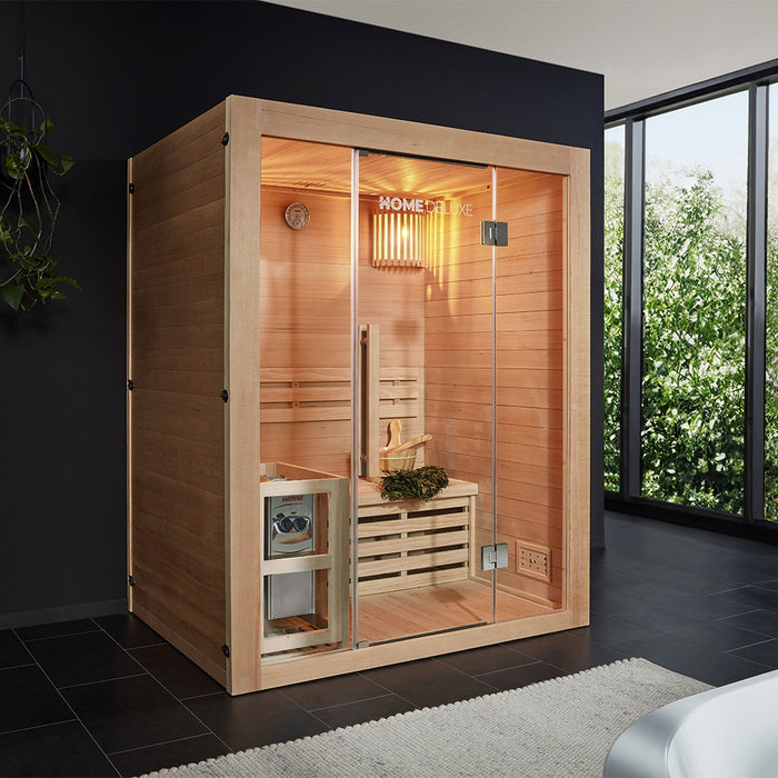 Indoor Sauna CASHEIM L - 150 x 120 cm für 3 Personen - Traditionelle Sauna mit 4,5kW Ofen