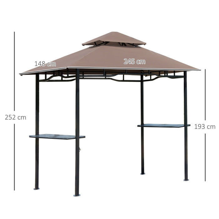 Grillpavillon Gartenzelt Grill Pavillon Balkonpavillon mit Ablagen Flammhemmendes Doppeldach Kaffeebraun, 245x148x252cm