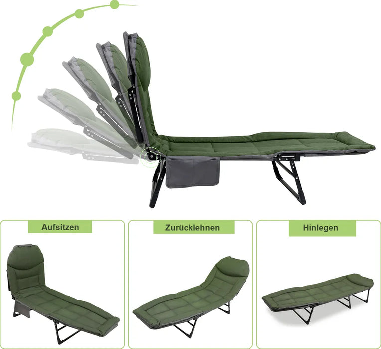 Loun de camping Lounger pliable avec sac de rangement 195x65x32 cm - jusqu'à 150 kg