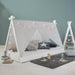 Kinderbett mit Matratze TIPI - Jugendbett weiss grau Holzbett Kinderzimmer Stoff Bettkasten, 90x200 cm