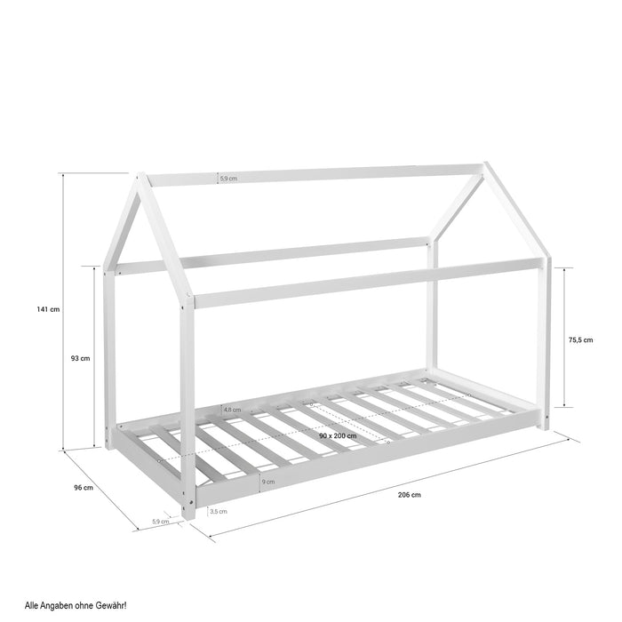 Kinderbett Kinderhaus Spielbett Hausbett Holzbett weiss, 90 x 200cm