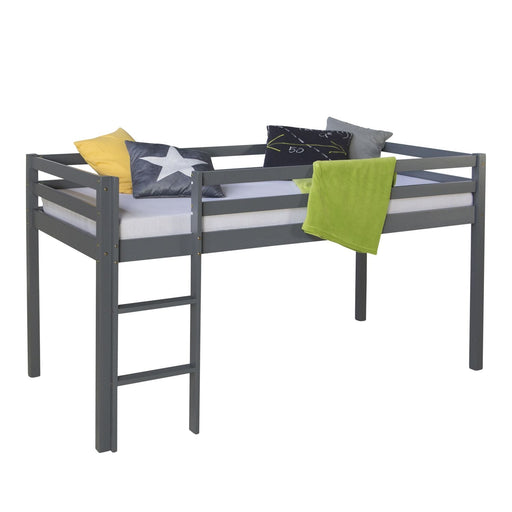 Hochbett Spielbett Kinderbett mit Lattenrost & Matratze + Leiter Holz Massiv, Grau - 90x200cm