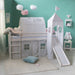 Hochbett Grau Weiss Spielbett Kinderbett Rutsche Turm Vorhang Sterne Jugendbett, 90x200 cm