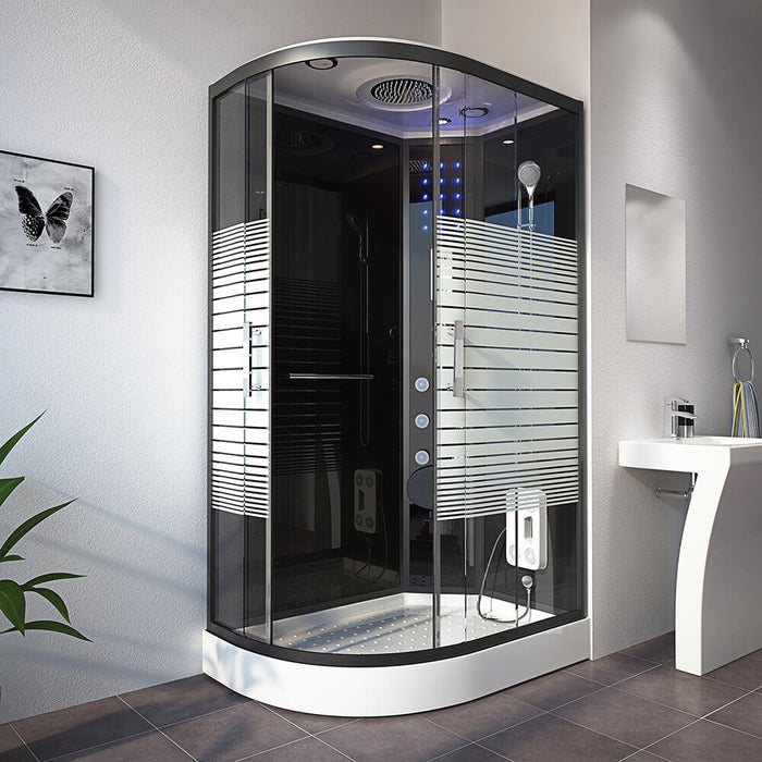 Douche à vapeur avec cascade sauna à vapeur manta noir xl, 120x80x220cm - à gauche