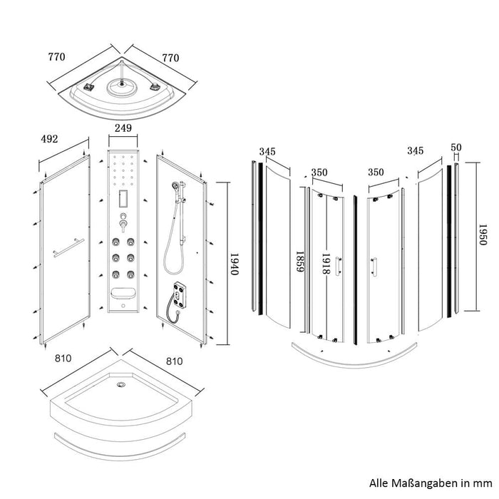 Douche à vapeur avec cascade Sauna à vapeur manta, 90x90x220cm