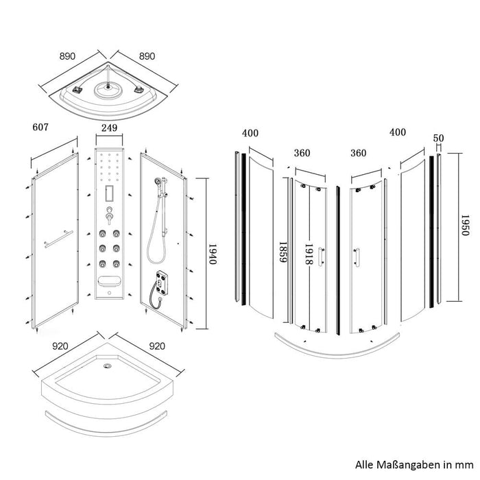 Douche à vapeur avec cascade Sauna à vapeur Manta L, 100x100x220cm