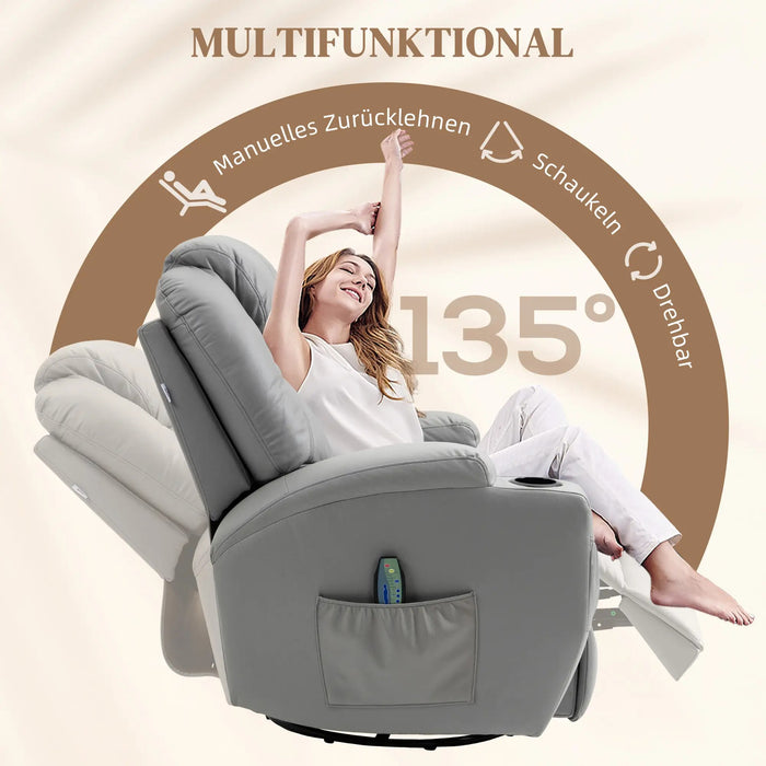 Massage chair with footrest, 8 vibration points, 5 modes, including remote control, light gray