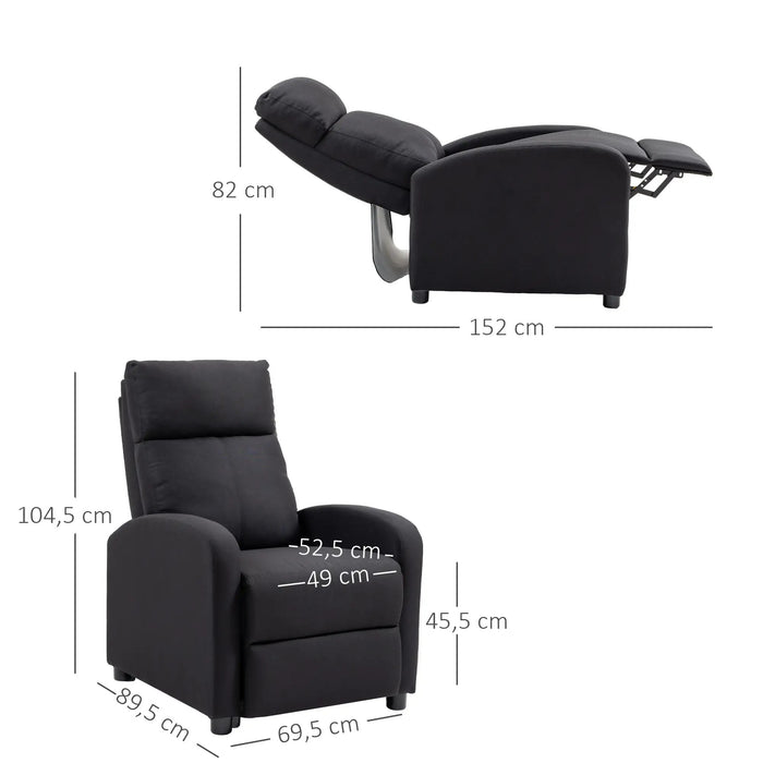 Détendez le fauteuil fauteuil sans repos avec fonction de mensonge en cuir synthétique noir, 69.5x89.5x104.5cm