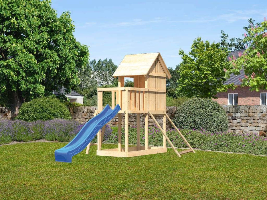 Children's Play House avec Slide Wood 'Piece' Bleu naturel, 107x107x291cm (bxtxh)