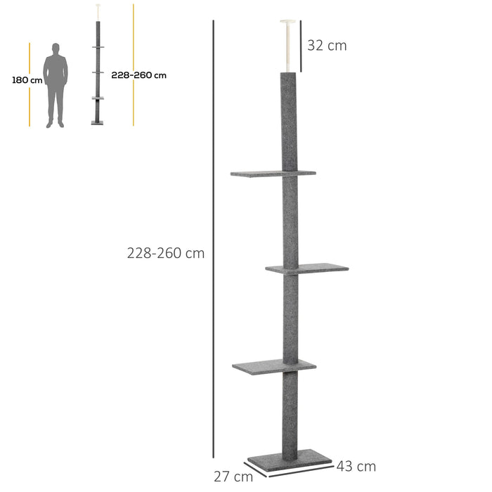 Spacco soffitto dell'albero, albero gatto regolabile in altezza, grigio grigio