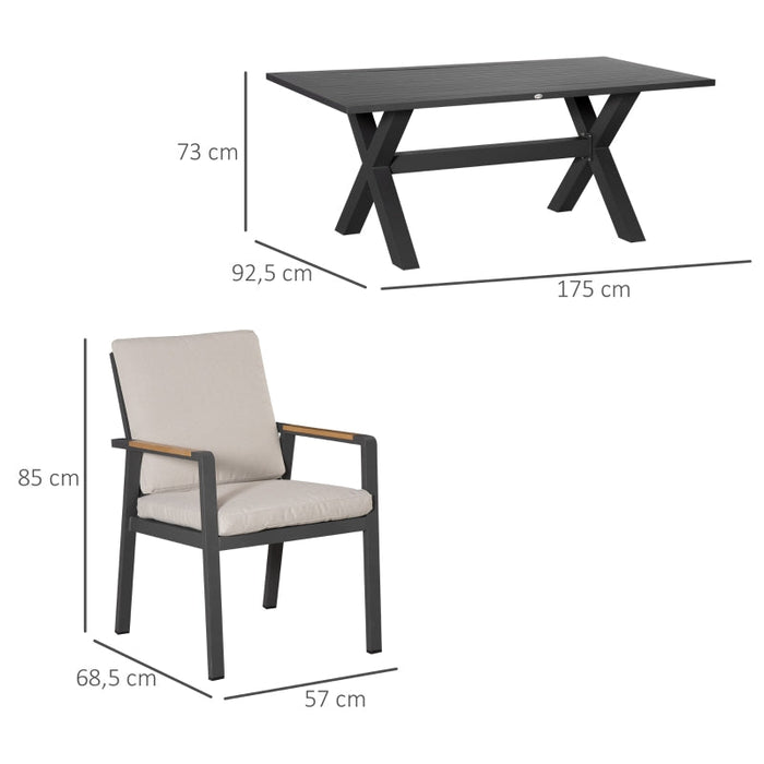 Gartenmöbel-Set für 6 Personen, 6 Stühle, 1 Tisch, wetterbeständig - Schwarz + Grau