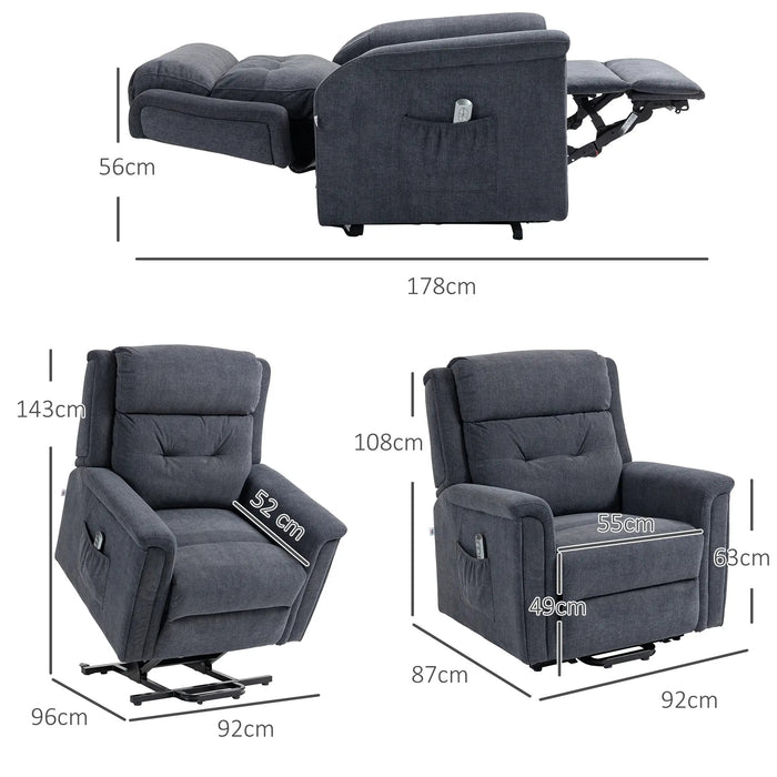 Détendez-vous le fauteuil Aide Senior Chaise, y compris la télécommande gris foncé, 92x87x108cm