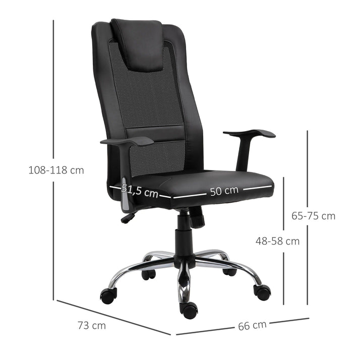 Bürostuhl höhenverstellbar Schreibtischstuhl ergonomisch Schwarz, 66x73x108-118cm