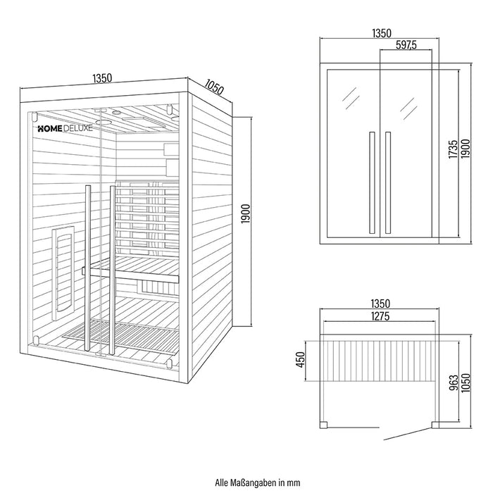 Cabine infrarouge Vera M - 135x105 cm pour 2 personnes - Cabine Infarot avec 2350 watts