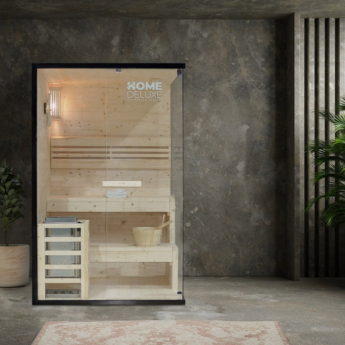 Indoor Sauna ARKHAM M -  120 x 120 cm 2 Personen - Traditionelle Sauna mit 3,6kW Ofen