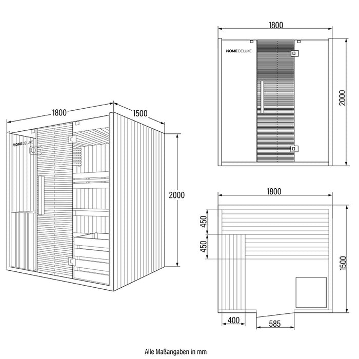 Indoor Sauna HARIS - 180 x 150 cm für 4 Personen - Traditionelle Sauna mit 7,5kW Ofen