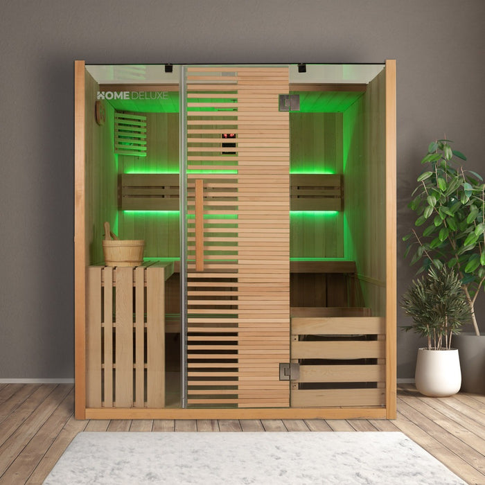 Indoor Sauna HARIS - 180 x 150 cm für 4 Personen - Traditionelle Sauna mit 7,5kW Ofen