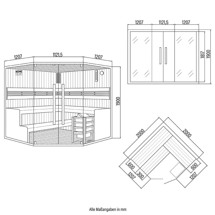 Sauna d'intérieur Arkham Big XL - 200 x 200 cm pour 6 personnes - Sauna traditionnel avec four 8kw