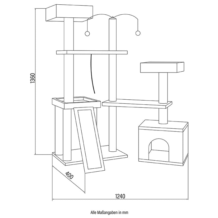 Kratzbaum Katzenbetten Katzenkratzbaum Katzenspielzeug 135x124x40cm - Grau