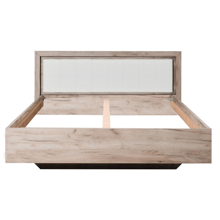 Doppelbett Holzbett Polsterbett Ehebett Bettrahmen mit Lattenrost Eiche Grau Kunstleder - Weiss, 160 x 200 cm