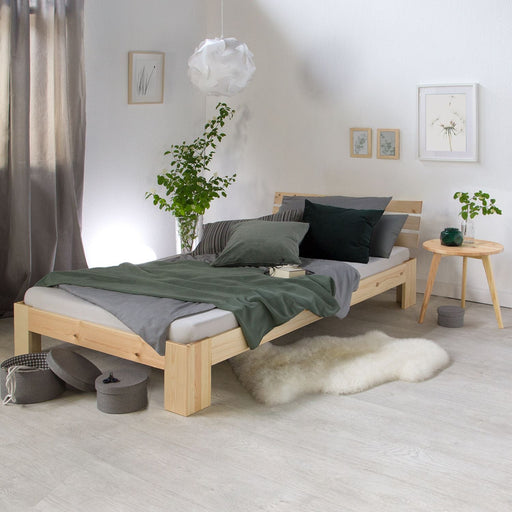 Einzelbett - natur, 90 x 200 cm - Massivholz Bettgestell  Holzbett Futonbett