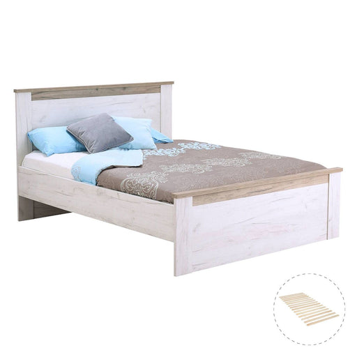 Doppelbett Bettgestell Holzbett Bettrahmen und Lattenrost Bett Ehebett Eiche - Weiß Grau, 160 x 200 cm