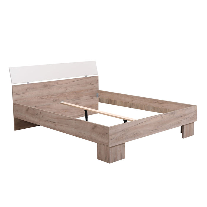 Doppelbett Bettgestell Ehebett Holzbett  Bett mit Lattenrost Gästebett Eiche - Grau, 160 x 200 cm