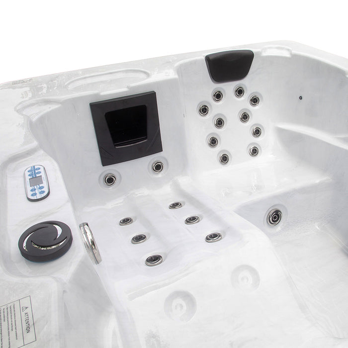 Whirlpool White Pearl extérieur, 27 jets de massage, éclairage, escaliers et couverture thermique, 3 personnes