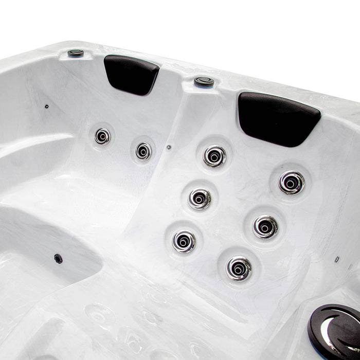 Whirlpool White Pearl extérieur, 27 jets de massage, éclairage, escaliers et couverture thermique, 3 personnes