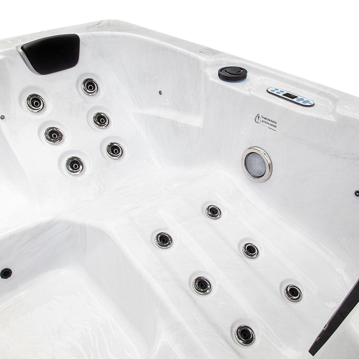 Whirlpool White Pearl extérieur, 27 jets de massage, éclairage, escaliers et couverture thermique, 3 personnes