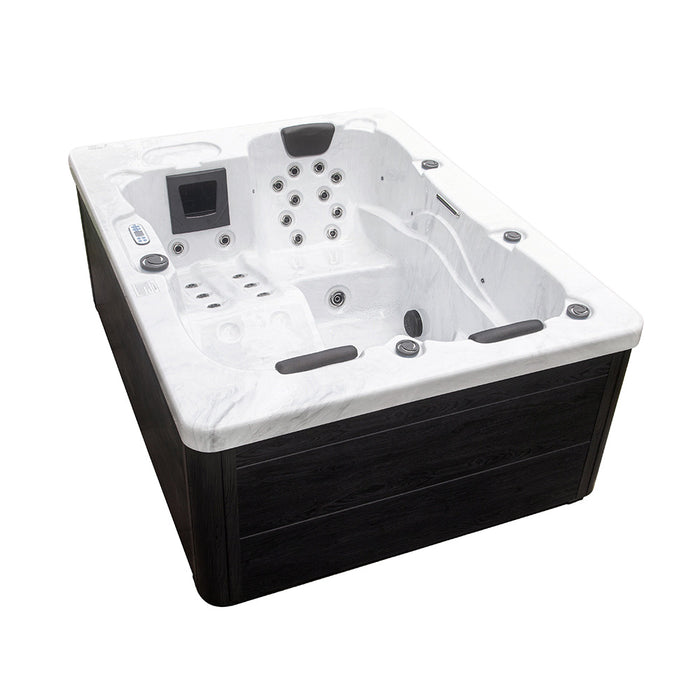 Whirlpool White Pearl extérieur, 27 jets de massage, éclairage, escaliers et couverture thermique, 3 personnes