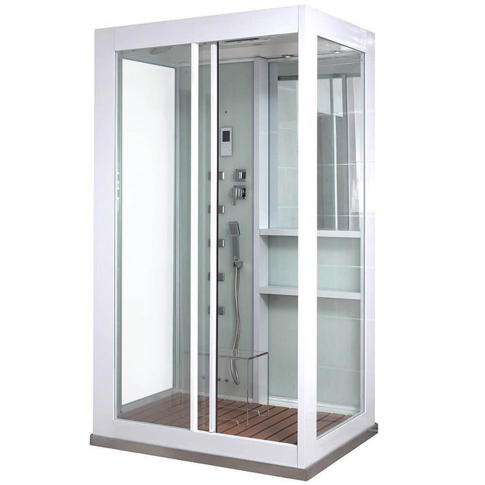 Douche à vapeur avec cascade et sauna à vapeur luxe XL, 120x90 cm - blanc